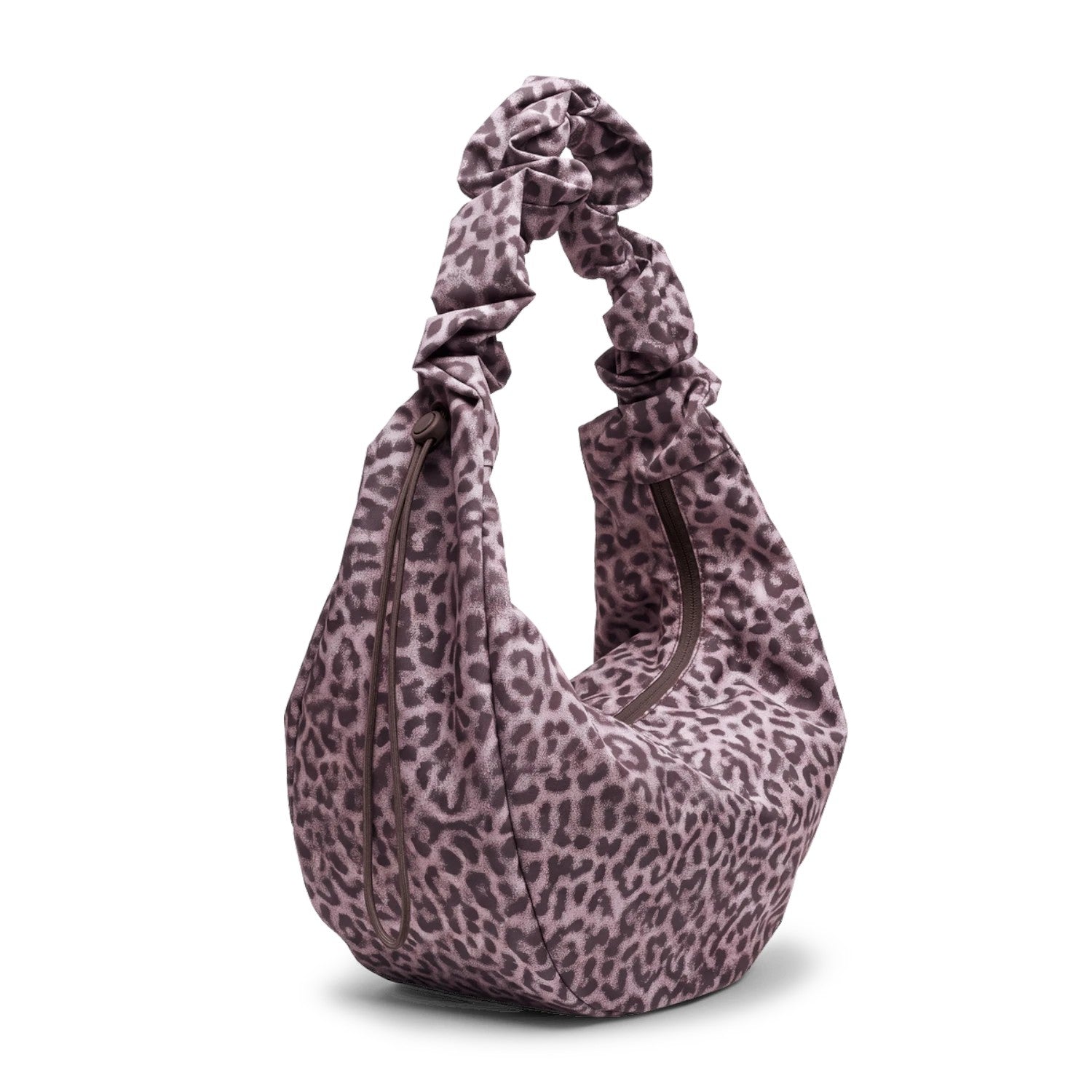 Lieblingstasche Moon Bag in a large size with a pink leopard print, featuring a distinctive ruffled handle.