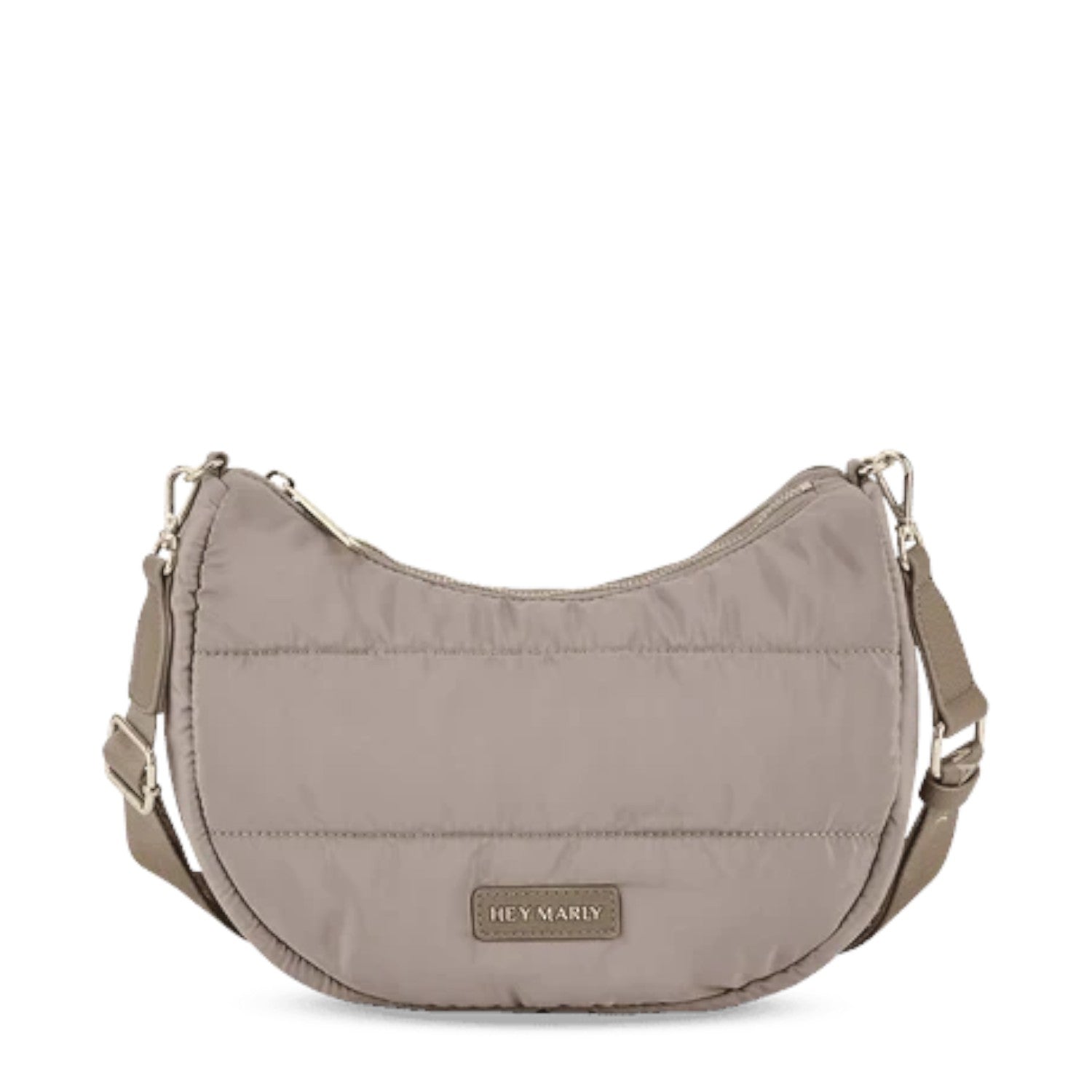 Lieblingstasche Lifetime Buddy S crescent-shaped taupe quilted nylon crossbody bag with adjustable strap