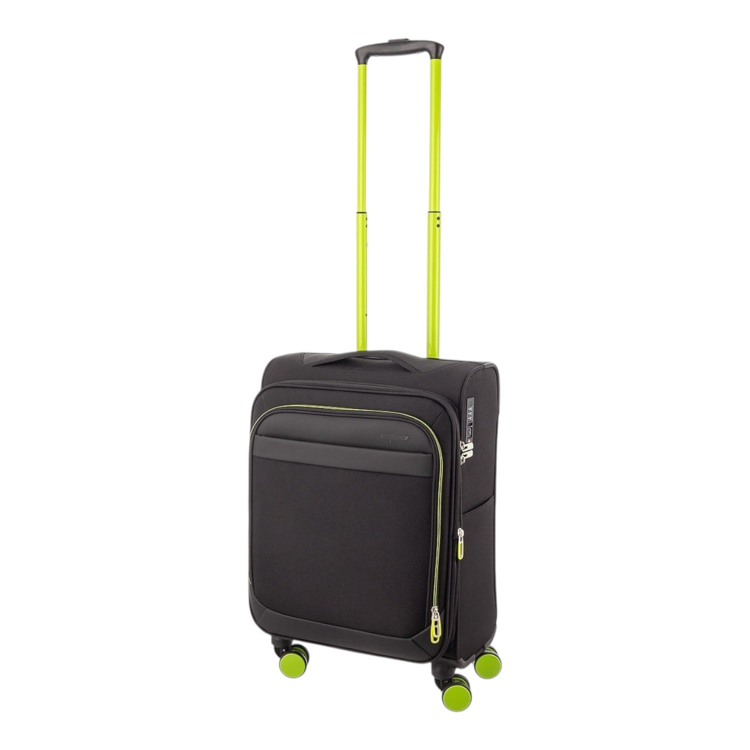 Lieblingstasche Lightstyler cabin spinner suitcase in black with vibrant lime green handle and wheel accents