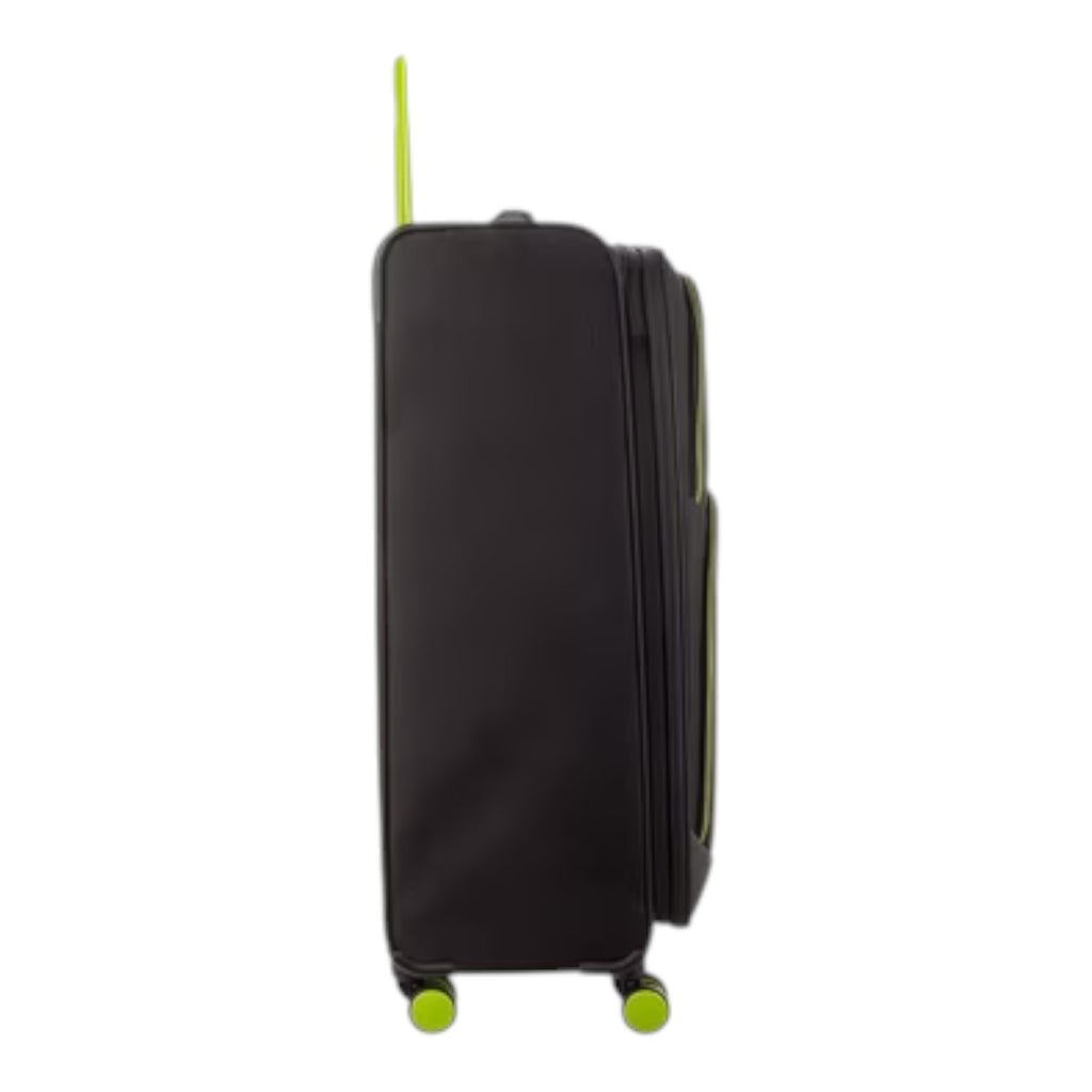 Lieblingstasche Lightstyler Spinner L suitcase in black with vibrant lime green handle and wheel accents
