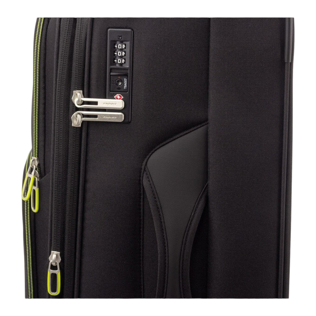 Lieblingstasche Lightstyler Spinner M black suitcase with TSA combination lock and neon green zipper accents