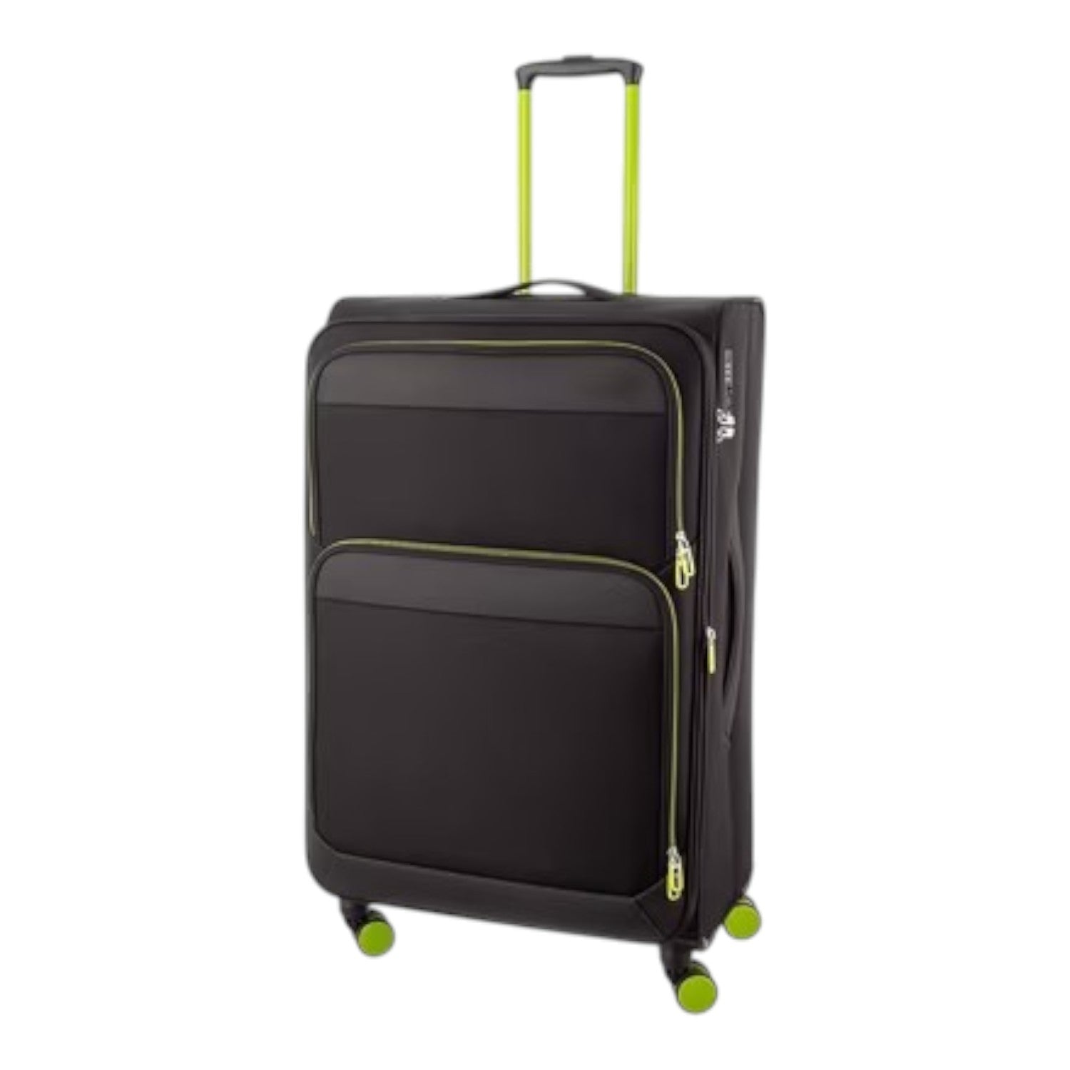 Lieblingstasche Lightstyler Spinner L black suitcase with lime green accents, telescopic handle, and four wheels.