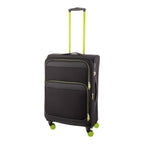 Lieblingstasche Lightstyler Spinner M suitcase in black with vibrant lime green accents and four spinner wheels.