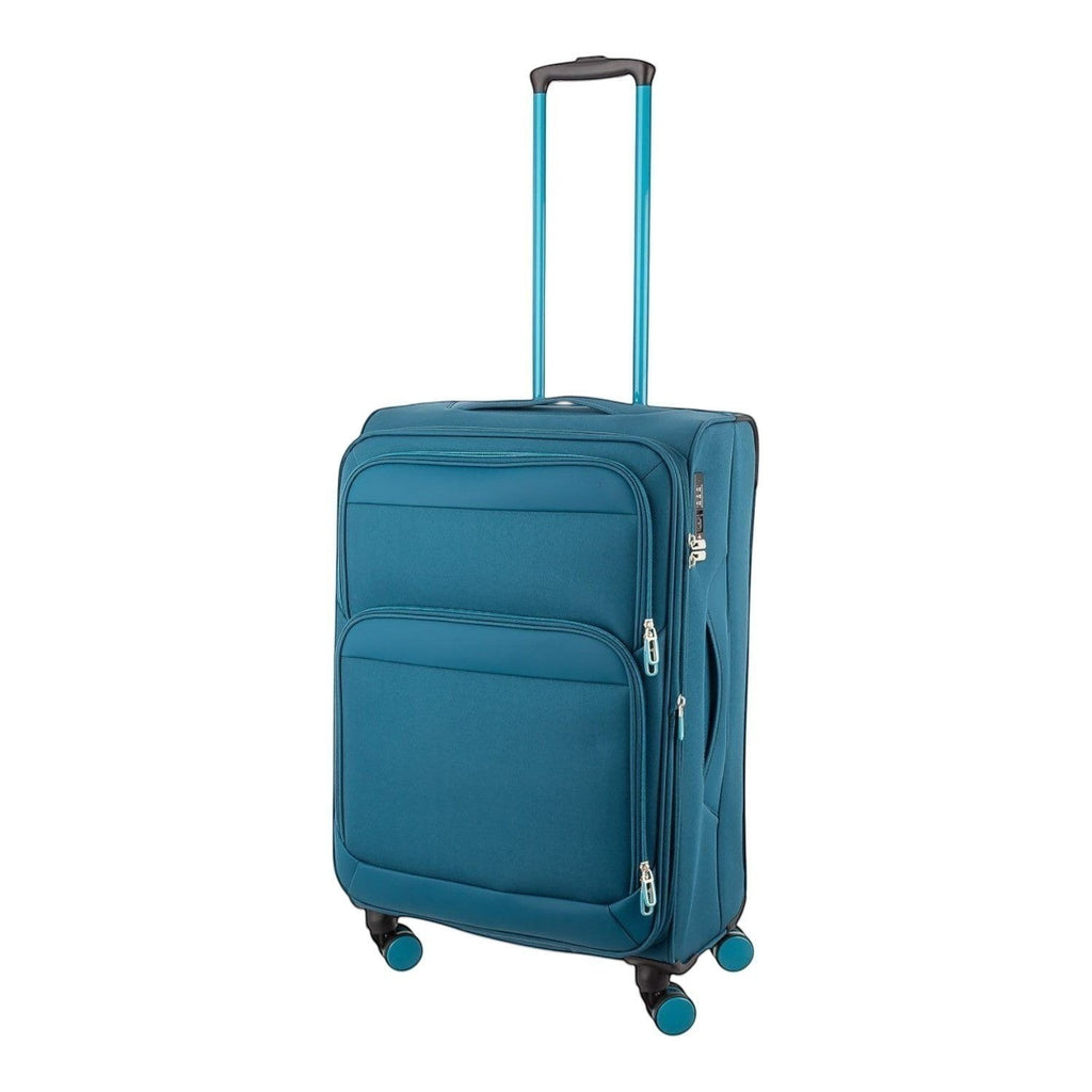 Lieblingstasche Lightstyler Spinner M suitcase in petrol blue with a telescopic handle and four spinner wheels.