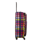 Lieblingstasche Lightstyler Spinner L suitcase in a vibrant multi-colored plaid pattern with a side view
