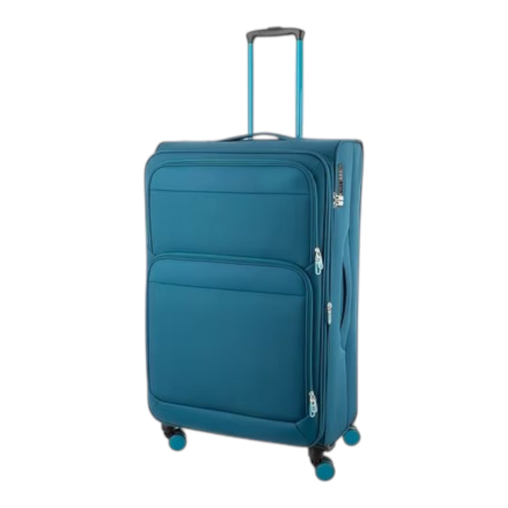 Lieblingstasche Lightstyler Spinner L suitcase in teal blue with a telescopic handle and four spinner wheels.
