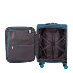 Lieblingstasche Lightstyler cabin spinner suitcase in teal with open interior featuring packing straps and pockets