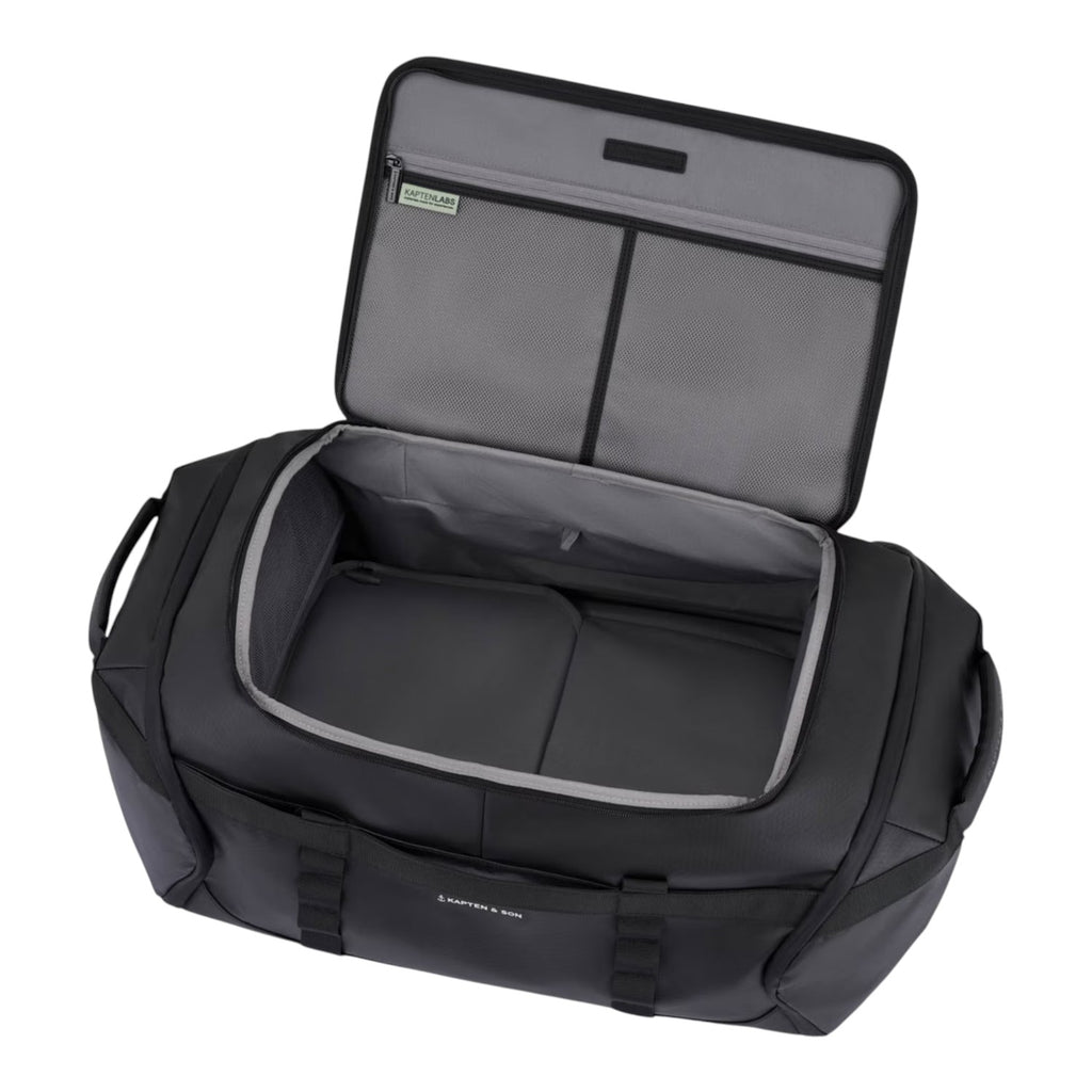Lieblingstasche Lisbon Duffle Backpack L in black with an open main compartment and interior mesh storage pockets