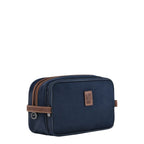 Lieblingstasche Longchamp Boxford navy blue toiletry bag with brown leather trim and zip compartments