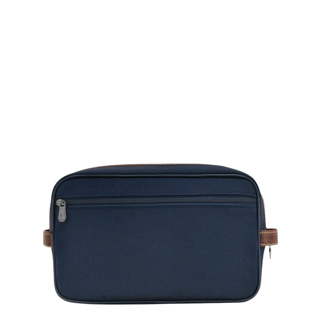 Lieblingstasche Longchamp Boxford navy blue toiletry bag with brown leather trim and zippered compartments