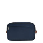 Lieblingstasche Longchamp Boxford navy blue toiletry bag with brown leather trim and zippered compartments