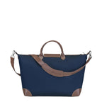 Lieblingstasche Longchamp Boxford navy blue travel bag with brown leather trim and adjustable shoulder strap