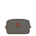 Lieblingstasche Longchamp Boxford toiletry bag in olive green canvas with brown leather trim and zipper compartments.