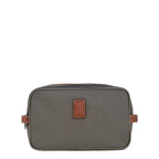 Lieblingstasche Longchamp Boxford toiletry bag in olive green canvas with brown leather trim and zipper compartments.