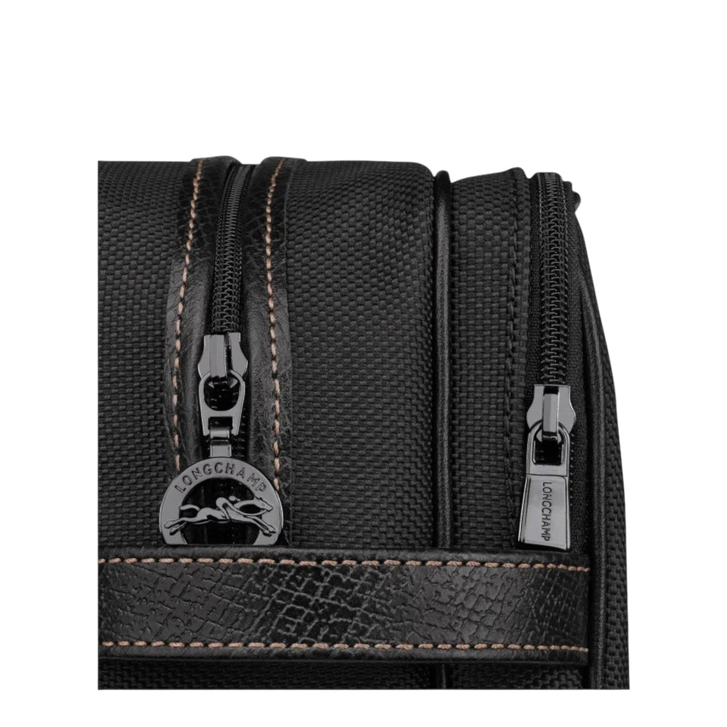 Lieblingstasche Longchamp Boxford toiletry bag in black canvas with leather trim and branded metal zipper pulls