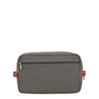 Lieblingstasche Longchamp Boxford toiletry bag in olive green canvas with brown leather trim and zipper pockets.