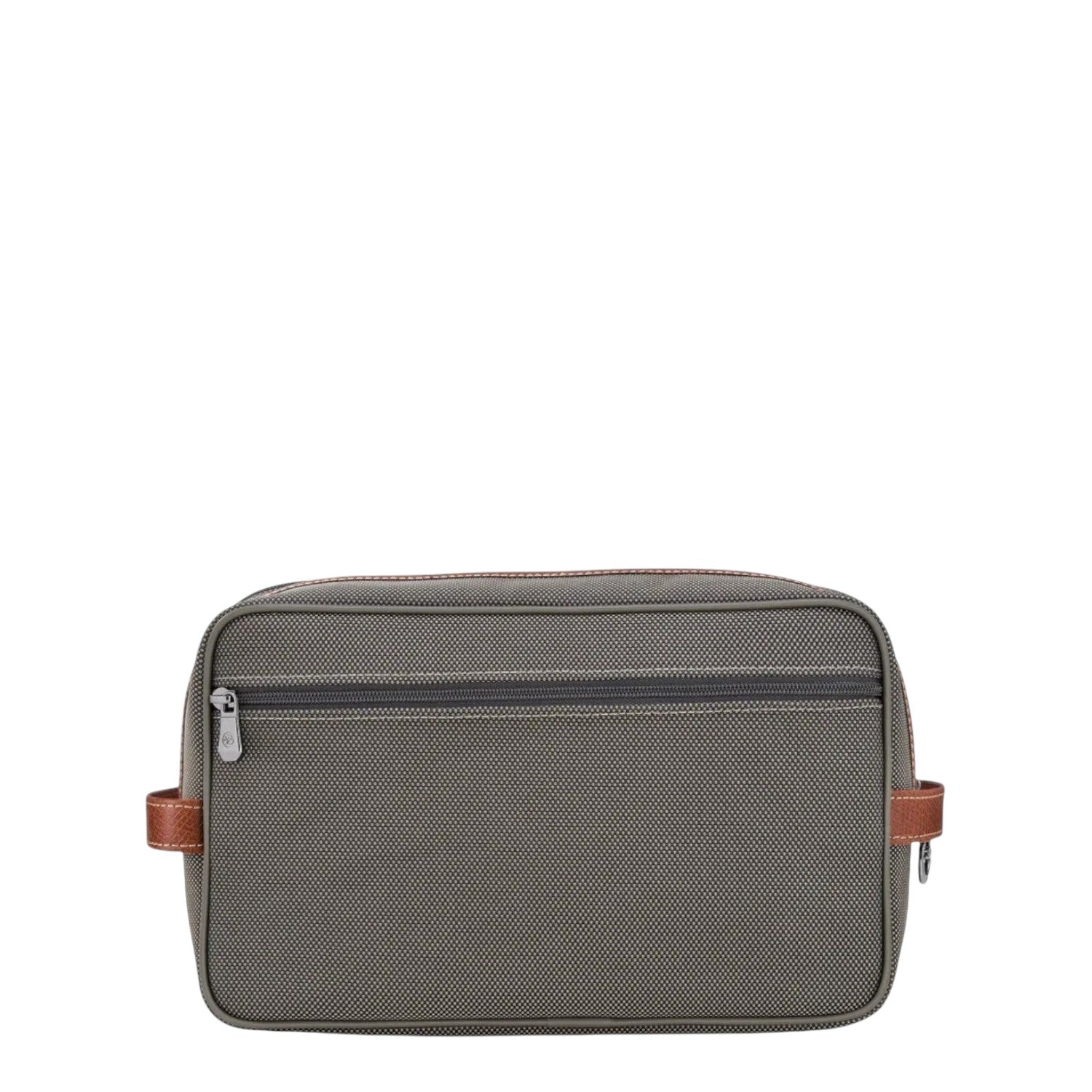 Lieblingstasche Longchamp Boxford toiletry bag in olive green canvas with brown leather trim and zipper pockets.
