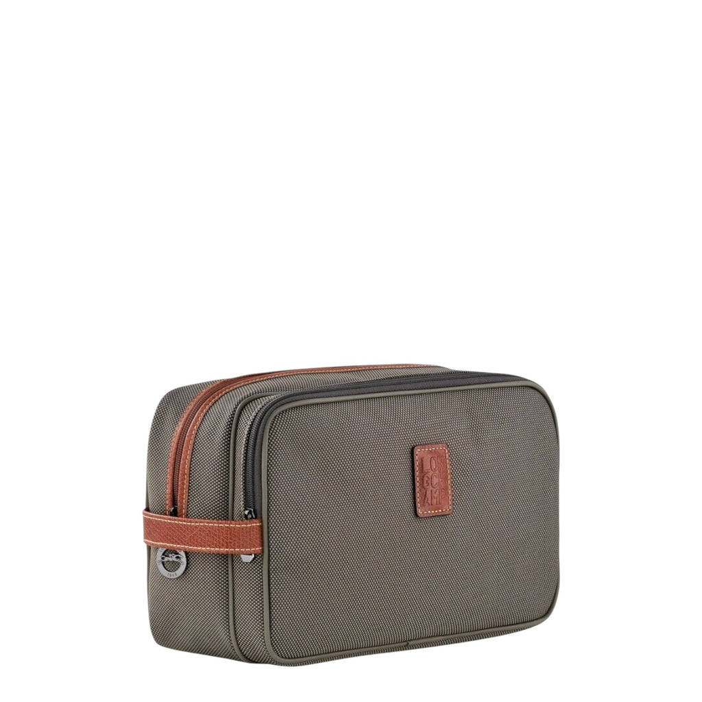 Lieblingstasche Longchamp Boxford toiletry bag in olive green canvas with brown leather trim and zip compartments