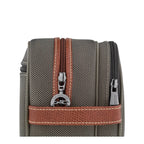 Lieblingstasche Longchamp Boxford toiletry bag in grey canvas with brown leather trim and silver logo zipper pulls