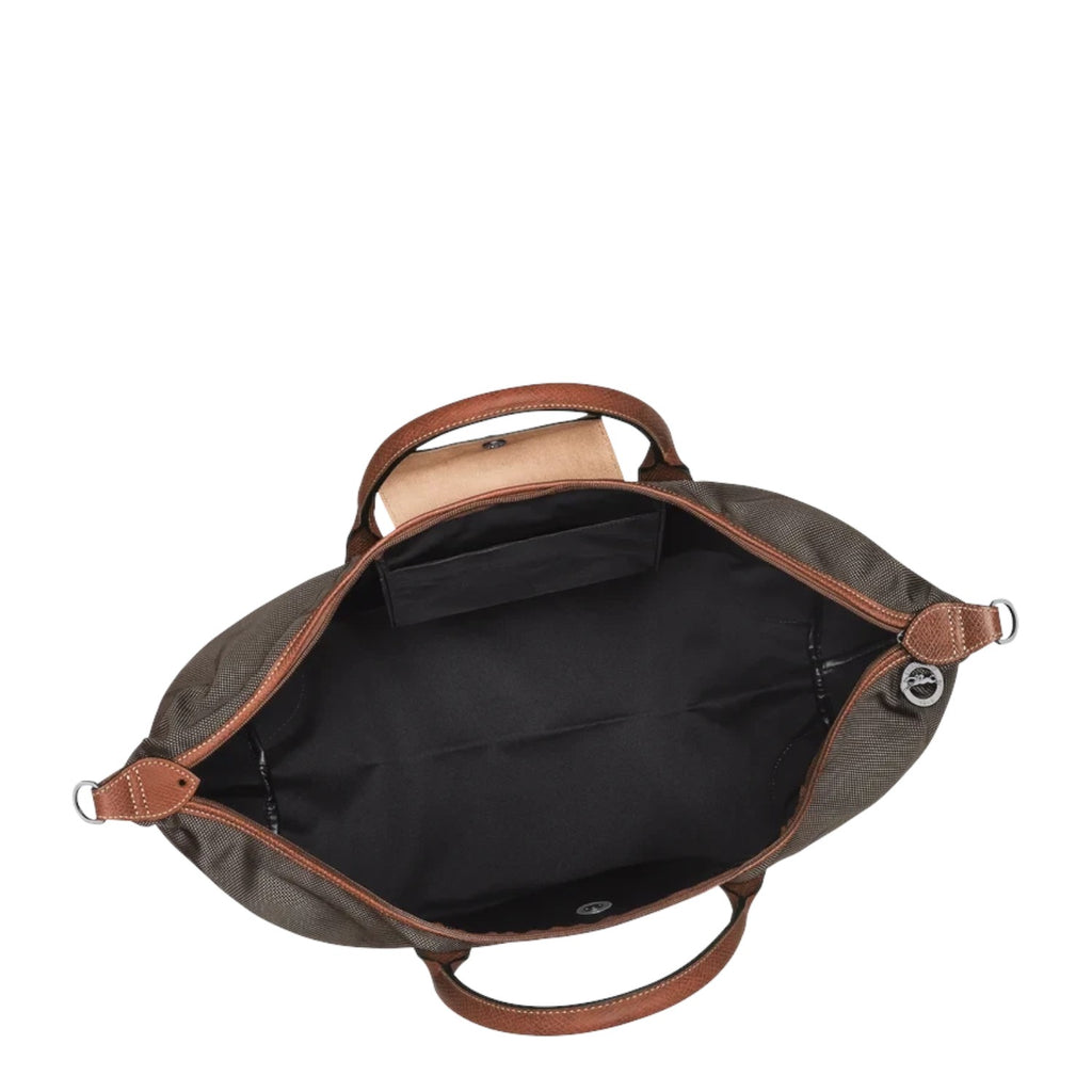 Lieblingstasche Longchamp Boxford XL travel bag interior view with brown leather trim and durable fabric lining