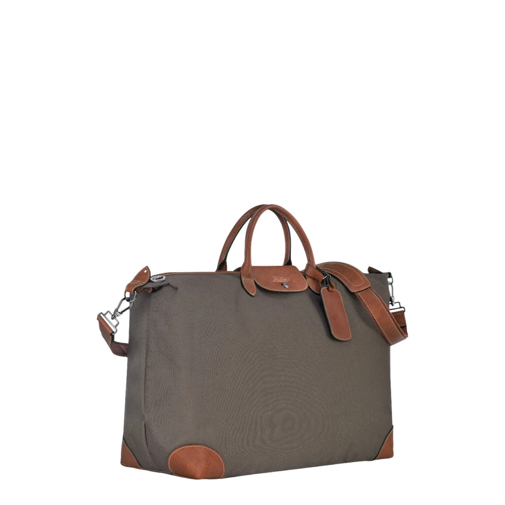 Lieblingstasche Longchamp Boxford XL travel bag in grey canvas with brown leather trim and shoulder strap
