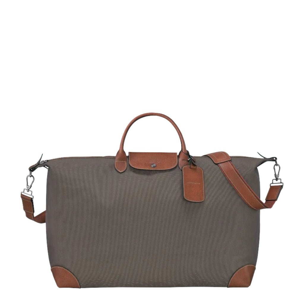Lieblingstasche Longchamp Boxford XL travel bag in grey canvas with brown leather trim and detachable shoulder strap