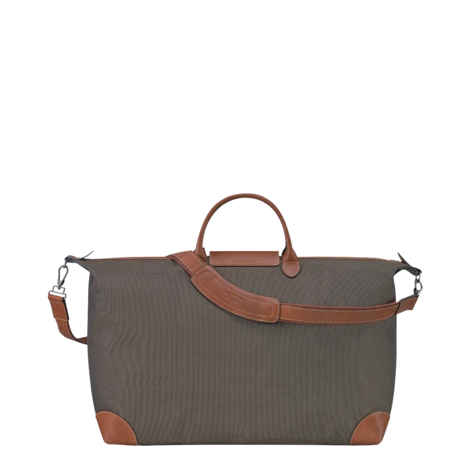 Lieblingstasche Longchamp Boxford XL travel bag in olive green canvas with brown leather trim and shoulder strap.