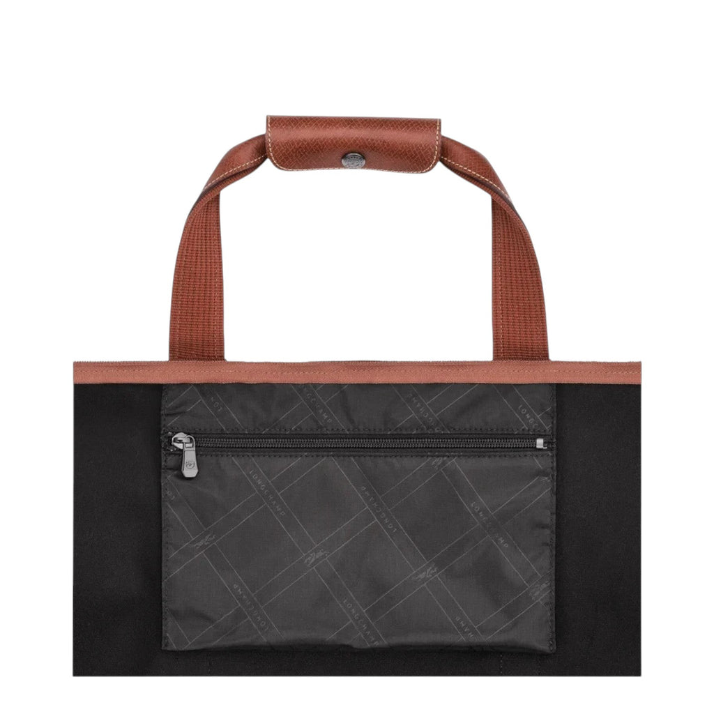 Lieblingstasche Longchamp Boxford travel bag in black canvas with brown leather trim and front zip pocket