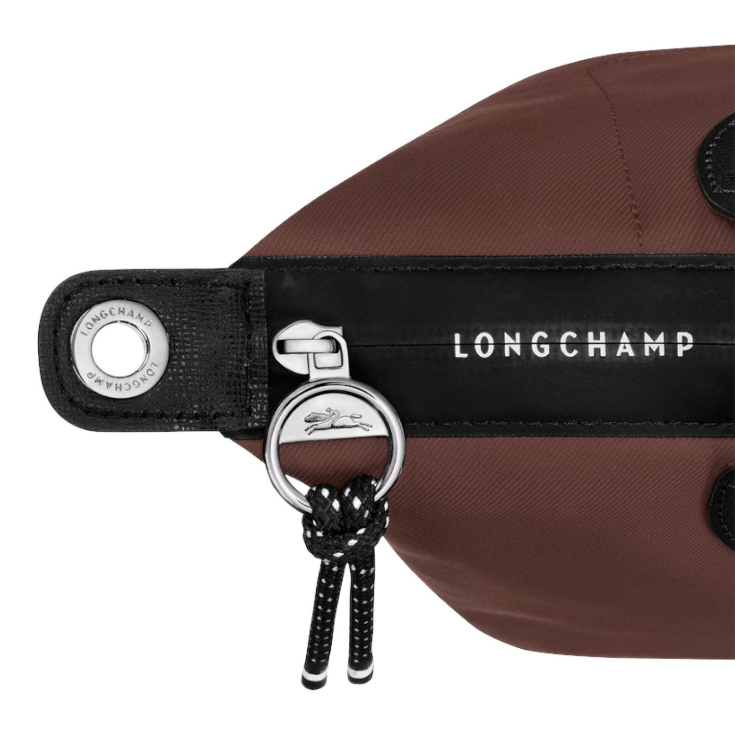 Lieblingstasche Longchamp Le Pliage Energy brown recycled nylon handbag with black rope zipper pull detail