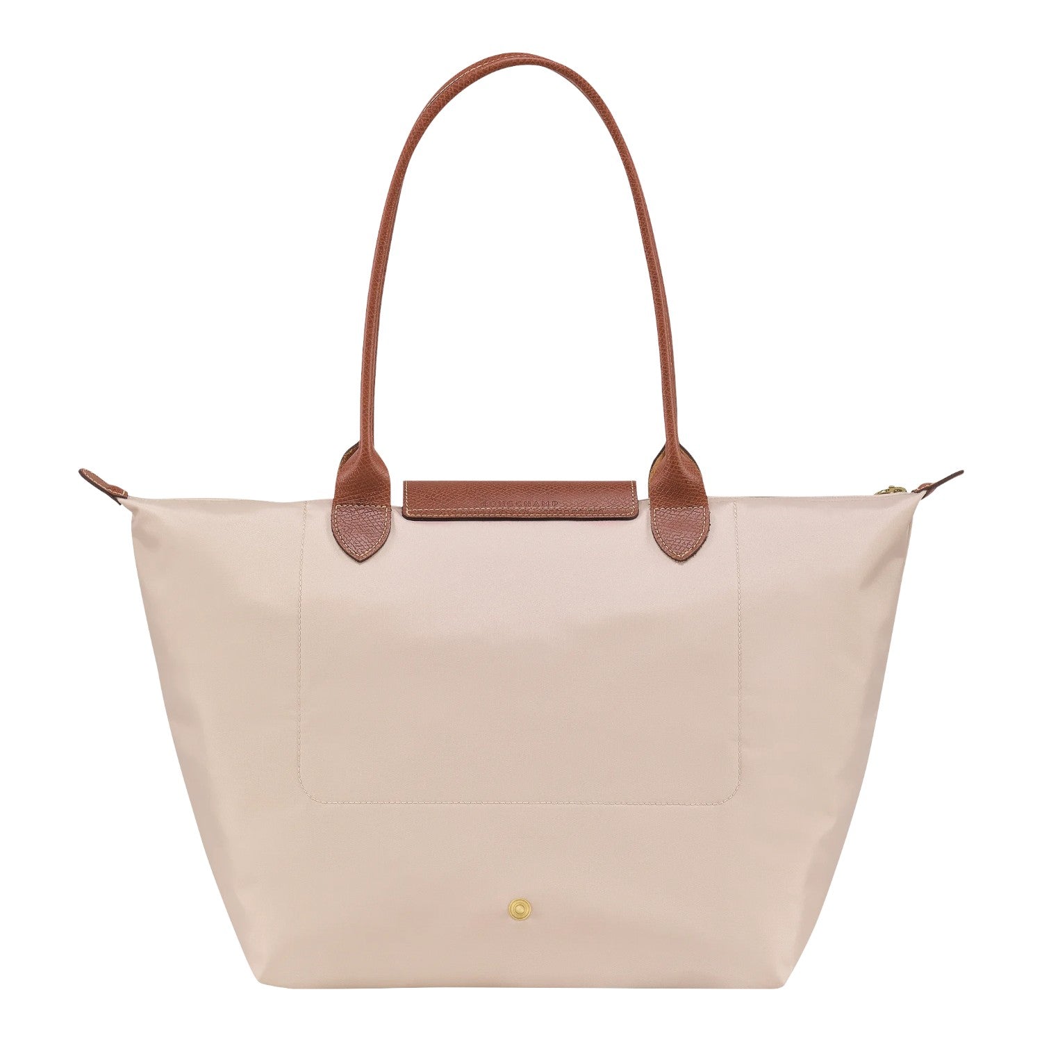 Lieblingstasche Longchamp Le Pliage large shoulder bag in beige nylon with brown leather handles and gold snap button