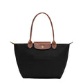 Lieblingstasche Longchamp Le Pliage medium shoulder bag in black nylon with brown leather trim and gold hardware