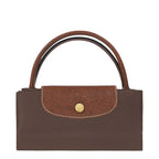 Lieblingstasche Longchamp Le Pliage small handbag in brown nylon with brown leather flap and gold snap button