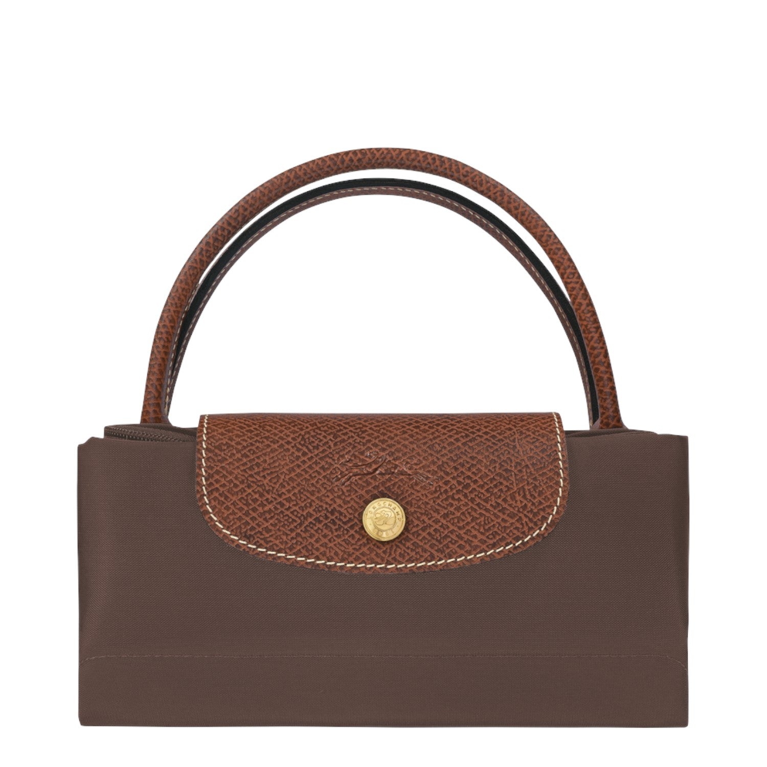 Lieblingstasche Longchamp Le Pliage small handbag in brown nylon with brown leather flap and gold snap button