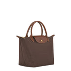 Lieblingstasche Longchamp Le Pliage small brown nylon handbag with brown leather handles and gold-tone hardware