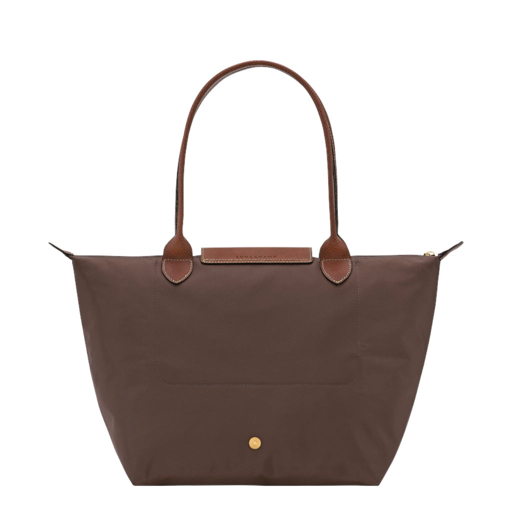 Lieblingstasche Longchamp Le Pliage medium shoulder bag in brown nylon with leather handles and gold snap button
