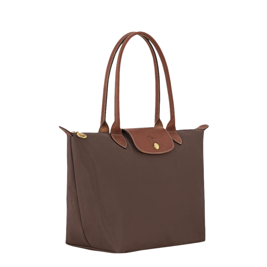 Lieblingstasche Longchamp Le Pliage medium shoulder bag in brown nylon with leather handles and gold hardware