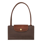 Lieblingstasche Longchamp Le Pliage large brown shoulder bag with leather flap and gold snap button closure