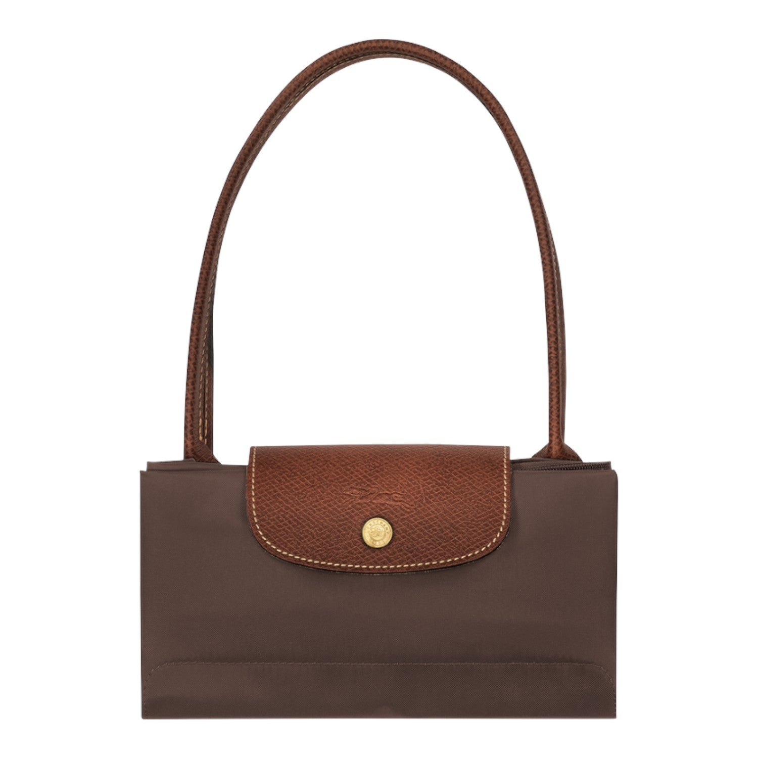 Lieblingstasche Longchamp Le Pliage large brown shoulder bag with leather flap and gold snap button closure