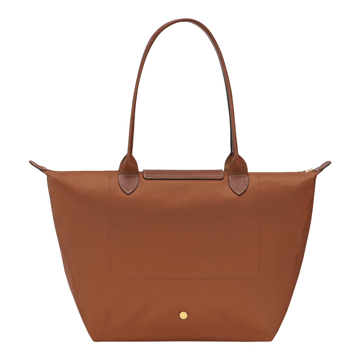 Lieblingstasche Longchamp Le Pliage large brown nylon shoulder bag with leather handles and gold snap button