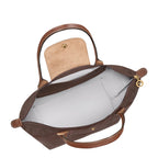 Lieblingstasche Longchamp Le Pliage medium shoulder bag in brown nylon with leather handles and gold hardware