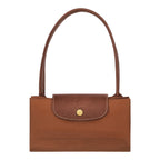Lieblingstasche Longchamp Le Pliage shoulder bag in brown nylon with leather flap and gold snap button closure