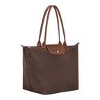 Lieblingstasche Longchamp Le Pliage large brown nylon shoulder bag with leather handles and gold-tone snap closure