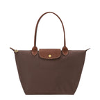 Lieblingstasche Longchamp Le Pliage medium shoulder bag in brown nylon with leather handles and gold snap button