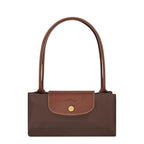 Lieblingstasche Longchamp Le Pliage medium shoulder bag in brown nylon with leather flap and gold snap button