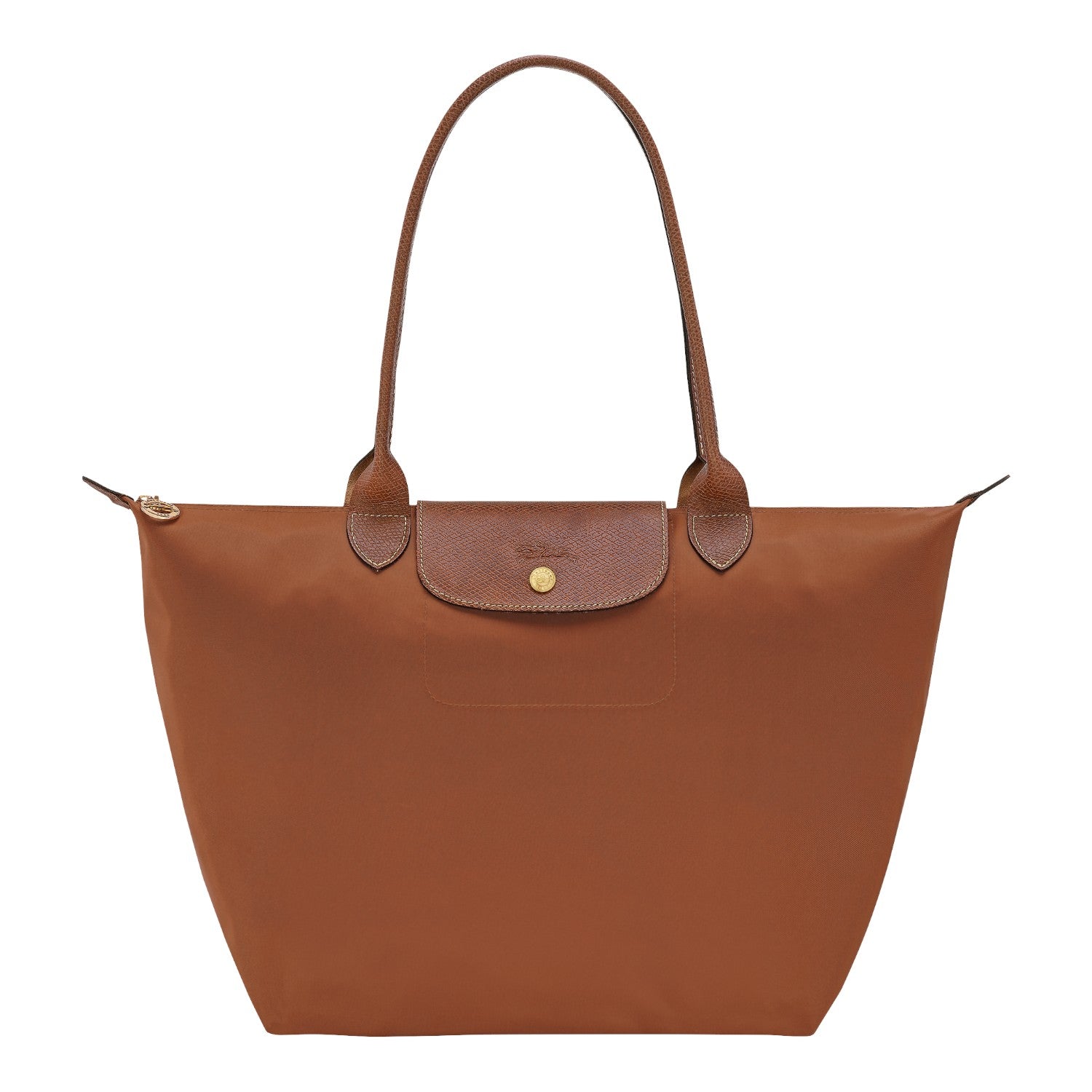 Lieblingstasche Longchamp Le Pliage large shoulder bag in brown nylon with leather trim and gold hardware