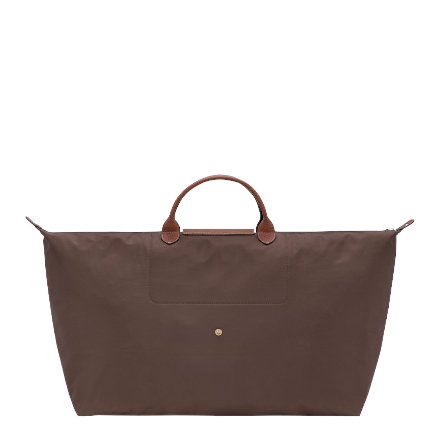 Lieblingstasche Longchamp Le Pliage XL travel bag in brown nylon with tan leather handles and gold snap button