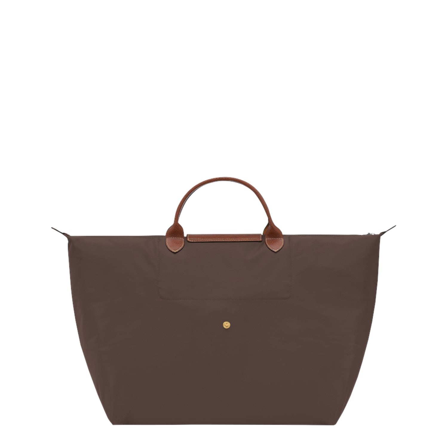 Lieblingstasche Longchamp Le Pliage large travel bag in brown nylon with brown leather handles and gold snap button
