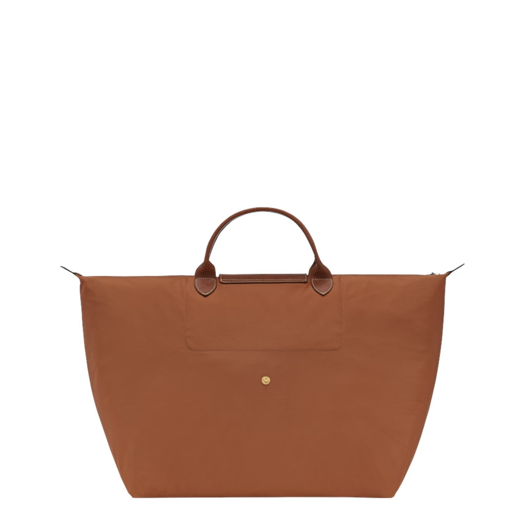 Lieblingstasche Longchamp Le Pliage large travel bag in brown nylon with leather handles and gold snap button