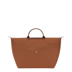 Lieblingstasche Longchamp Le Pliage large travel bag in brown nylon with leather handles and gold snap button