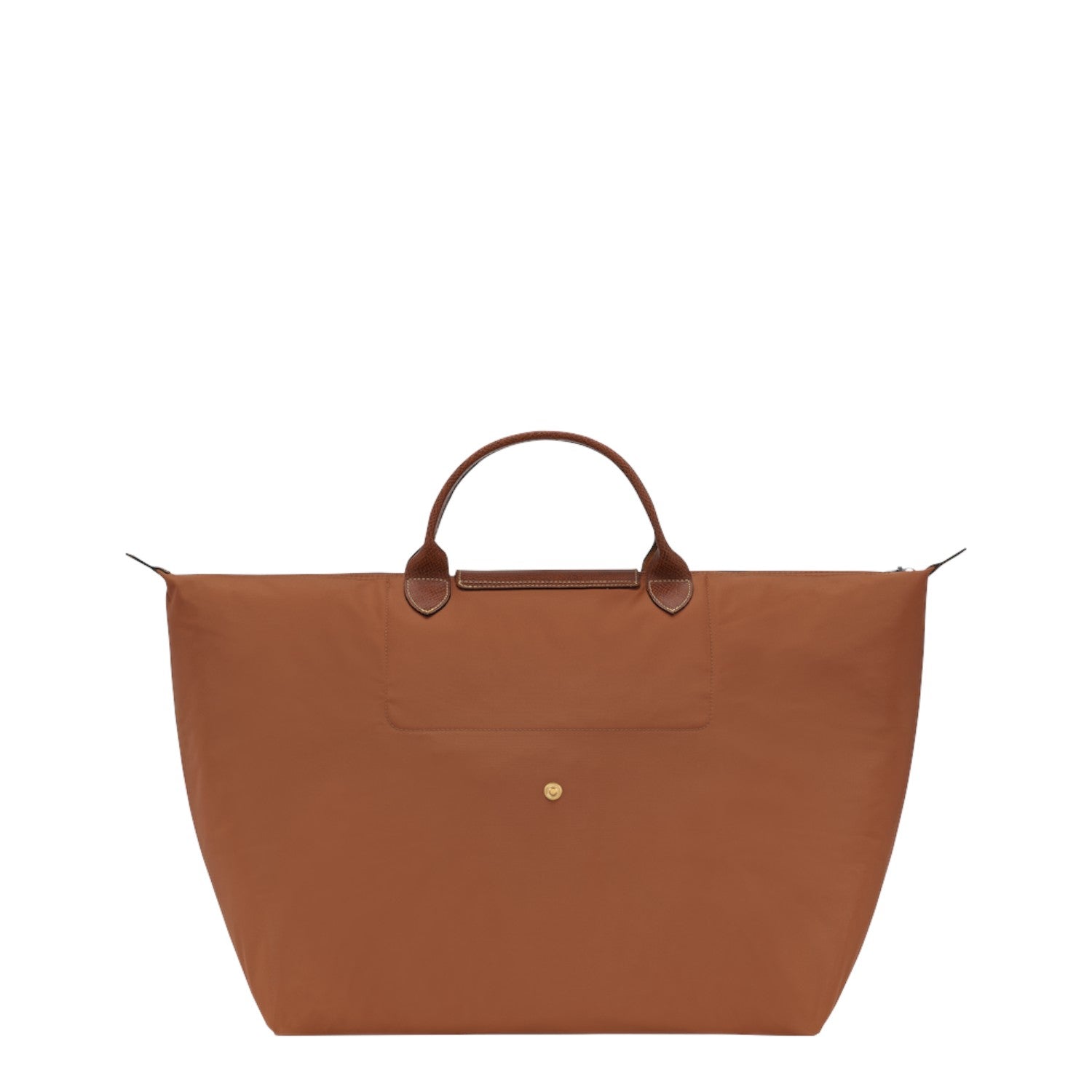 Lieblingstasche Longchamp Le Pliage large travel bag in brown nylon with leather handles and gold snap button